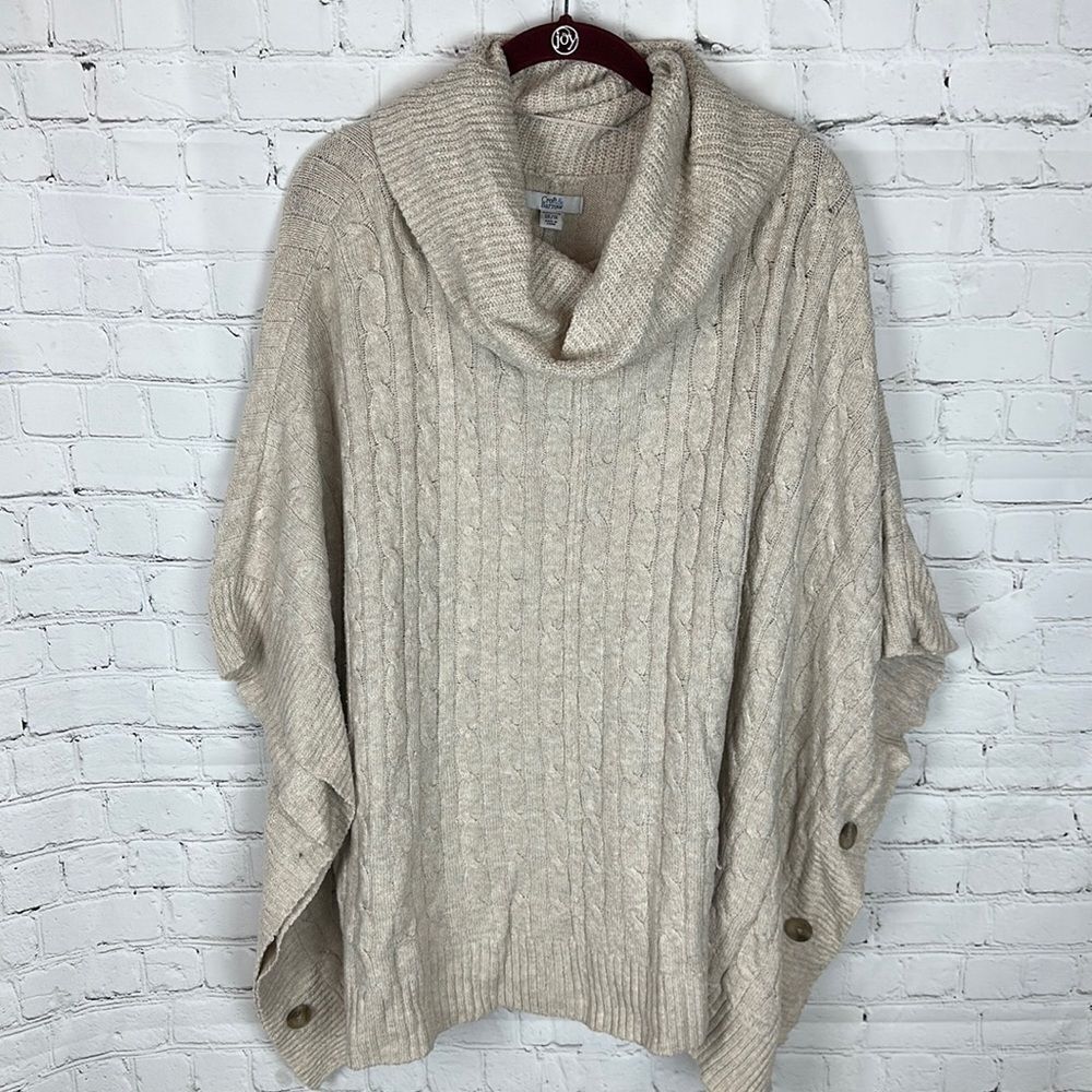 Croft & Barrow Cowl Neck Beige Kitted Poncho Sweater Size 0X/1X